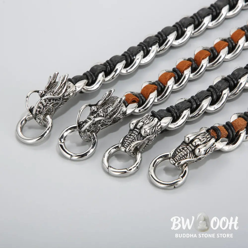 BWOOOH Dragon Leather Titanium Steel Protection Luck Braided Bracelet | spiritual healing bracelet