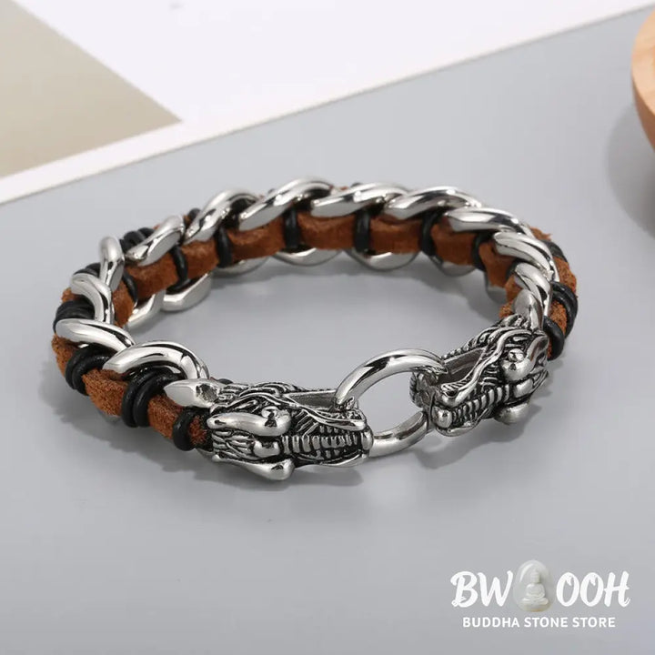 BWOOOH Dragon Leather Titanium Steel Protection Luck Braided Bracelet | spiritual healing bracelet