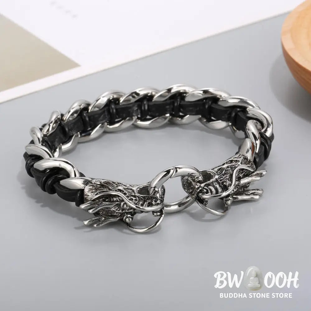 BWOOOH Dragon Leather Titanium Steel Protection Luck Braided Bracelet | spiritual healing bracelet