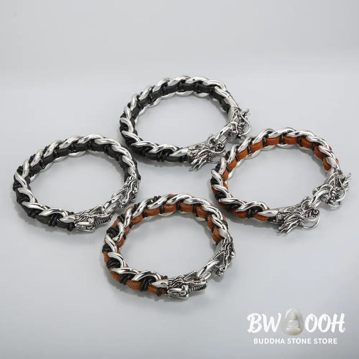 BWOOOH Dragon Leather Titanium Steel Protection Luck Braided Bracelet | spiritual healing bracelet