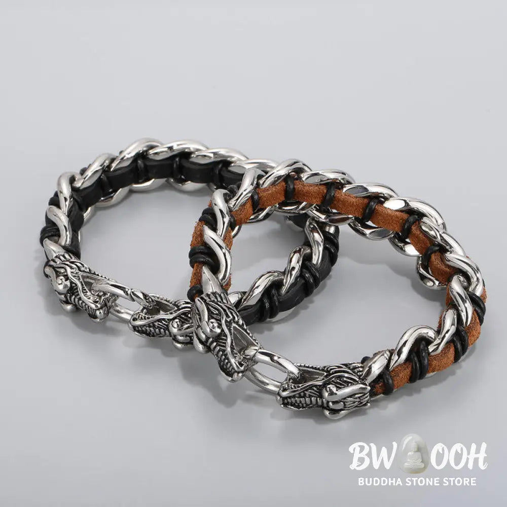 BWOOOH Dragon Leather Titanium Steel Protection Luck Braided Bracelet | spiritual healing bracelet