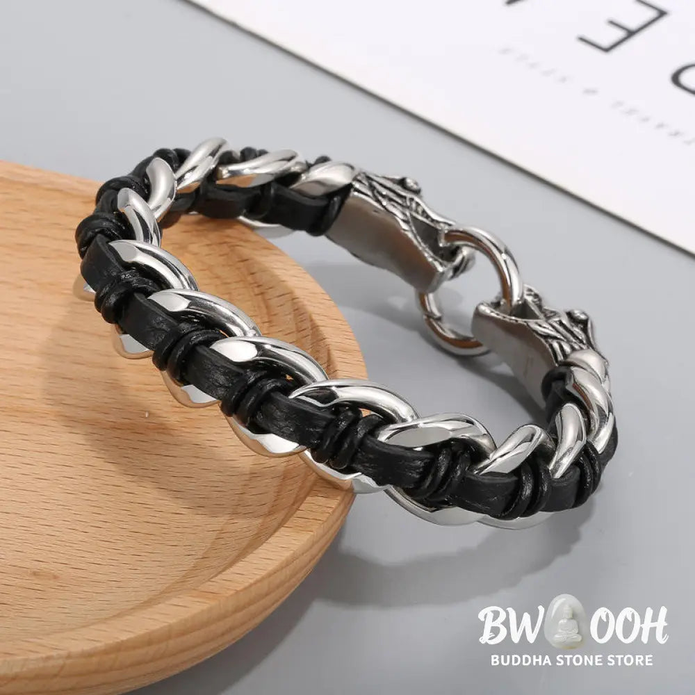 BWOOOH Dragon Leather Titanium Steel Protection Luck Braided Bracelet | spiritual healing bracelet