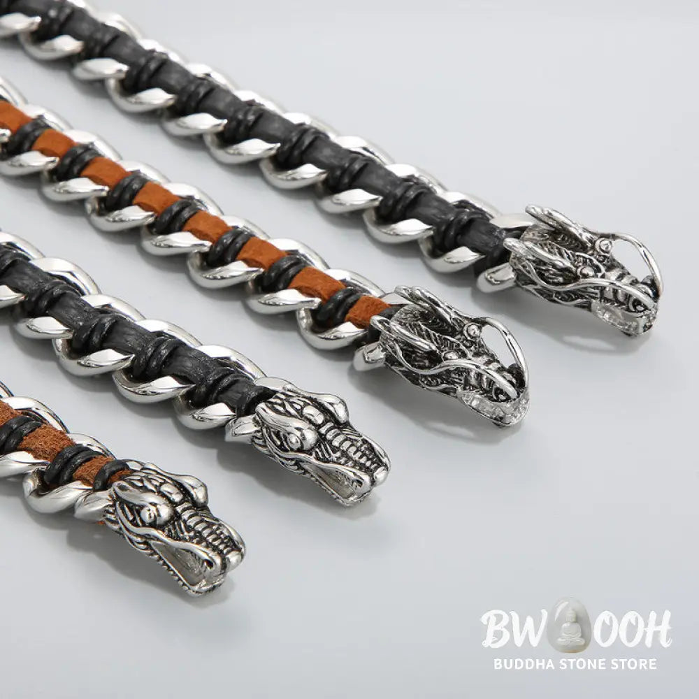 BWOOOH Dragon Leather Titanium Steel Protection Luck Braided Bracelet | spiritual healing bracelet