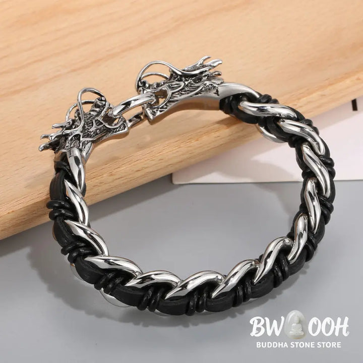 BWOOOH Dragon Leather Titanium Steel Protection Luck Braided Bracelet | spiritual healing bracelet