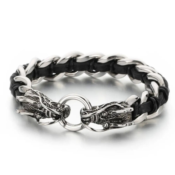 BWOOOH Dragon Leather Titanium Steel Protection Luck Braided Bracelet | spiritual healing bracelet