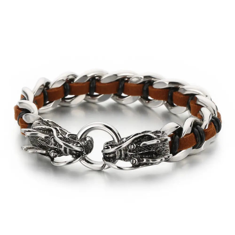 BWOOOH Dragon Leather Titanium Steel Protection Luck Braided Bracelet | spiritual healing bracelet