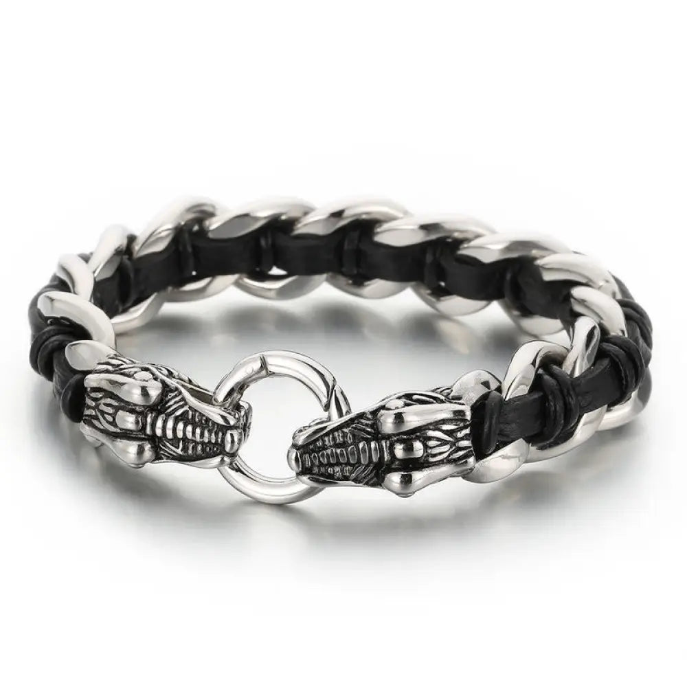 BWOOOH Dragon Leather Titanium Steel Protection Luck Braided Bracelet | spiritual healing bracelet