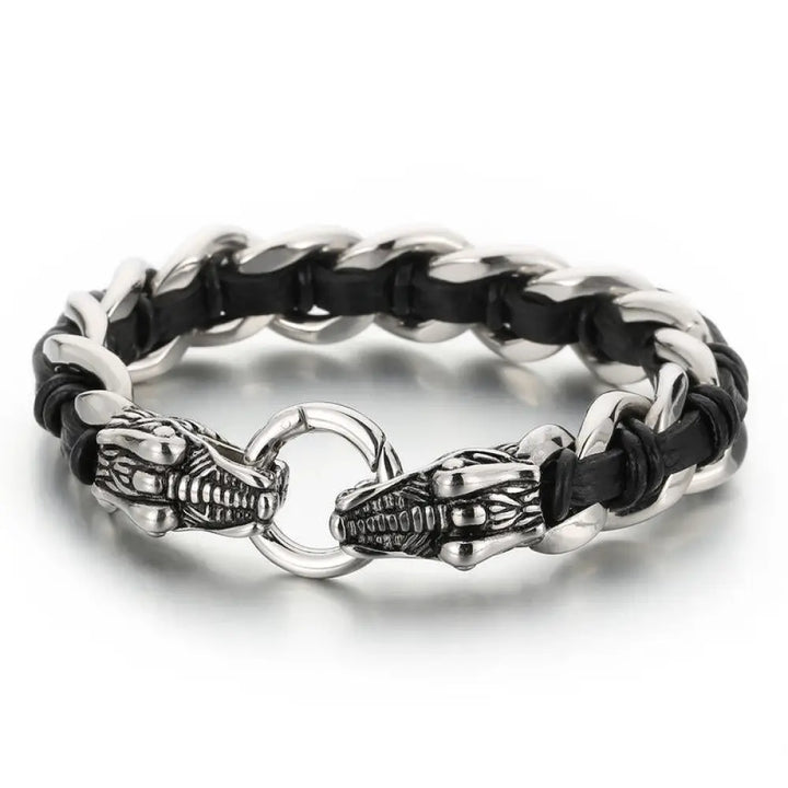 BWOOOH Dragon Leather Titanium Steel Protection Luck Braided Bracelet | spiritual healing bracelet