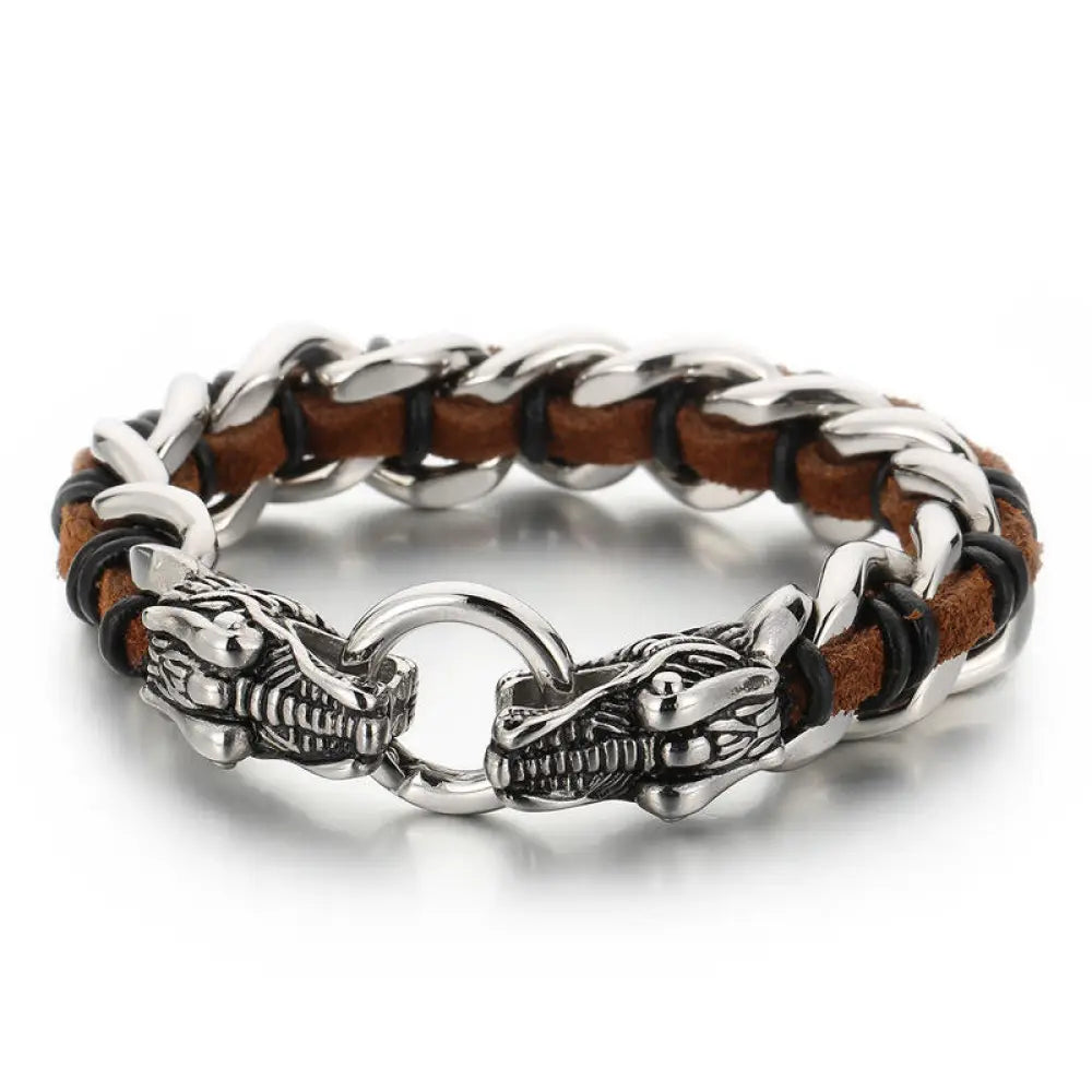 BWOOOH Dragon Leather Titanium Steel Protection Luck Braided Bracelet | spiritual healing bracelet