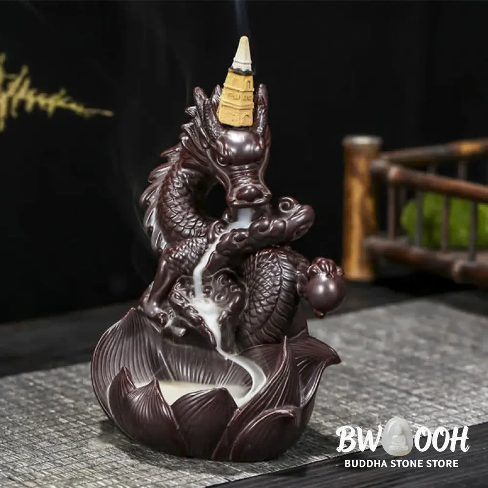 BWOOOH Dragon Lotus Pattern Strength Protection Ceramic Incense Burner Decoration - Dragon&amp;Lotus - Incense Burner