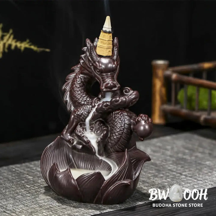 BWOOOH Dragon Lotus Pattern Strength Protection Ceramic Incense Burner Decoration - Dragon&amp;Lotus - Incense Burner