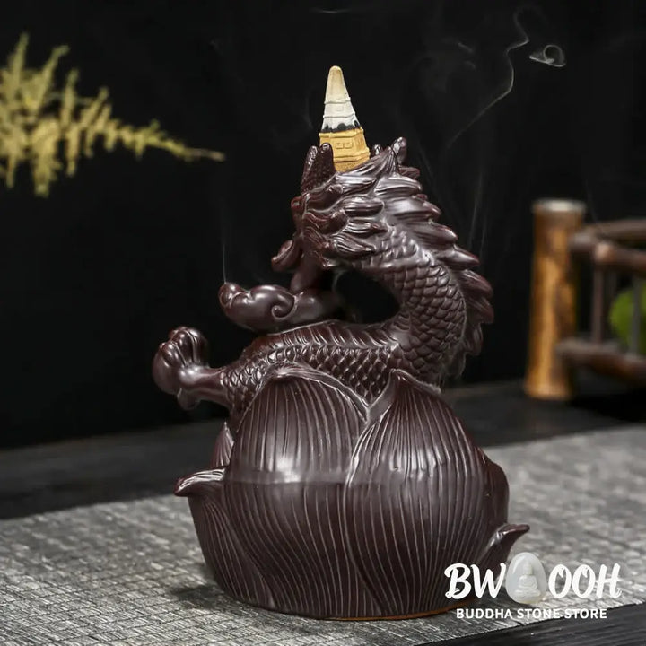 BWOOOH Dragon Lotus Pattern Strength Protection Ceramic Incense Burner Decoration - Dragon&amp;Lotus - Incense Burner