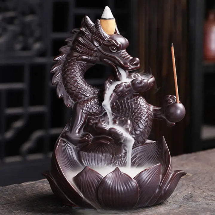 BWOOOH Dragon Lotus Pattern Strength Protection Ceramic Incense Burner Decoration - Dragon&amp;Lotus - Incense Burner