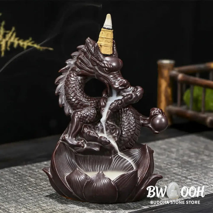 BWOOOH Dragon Lotus Pattern Strength Protection Ceramic Incense Burner Decoration - Dragon&amp;Lotus - Incense Burner