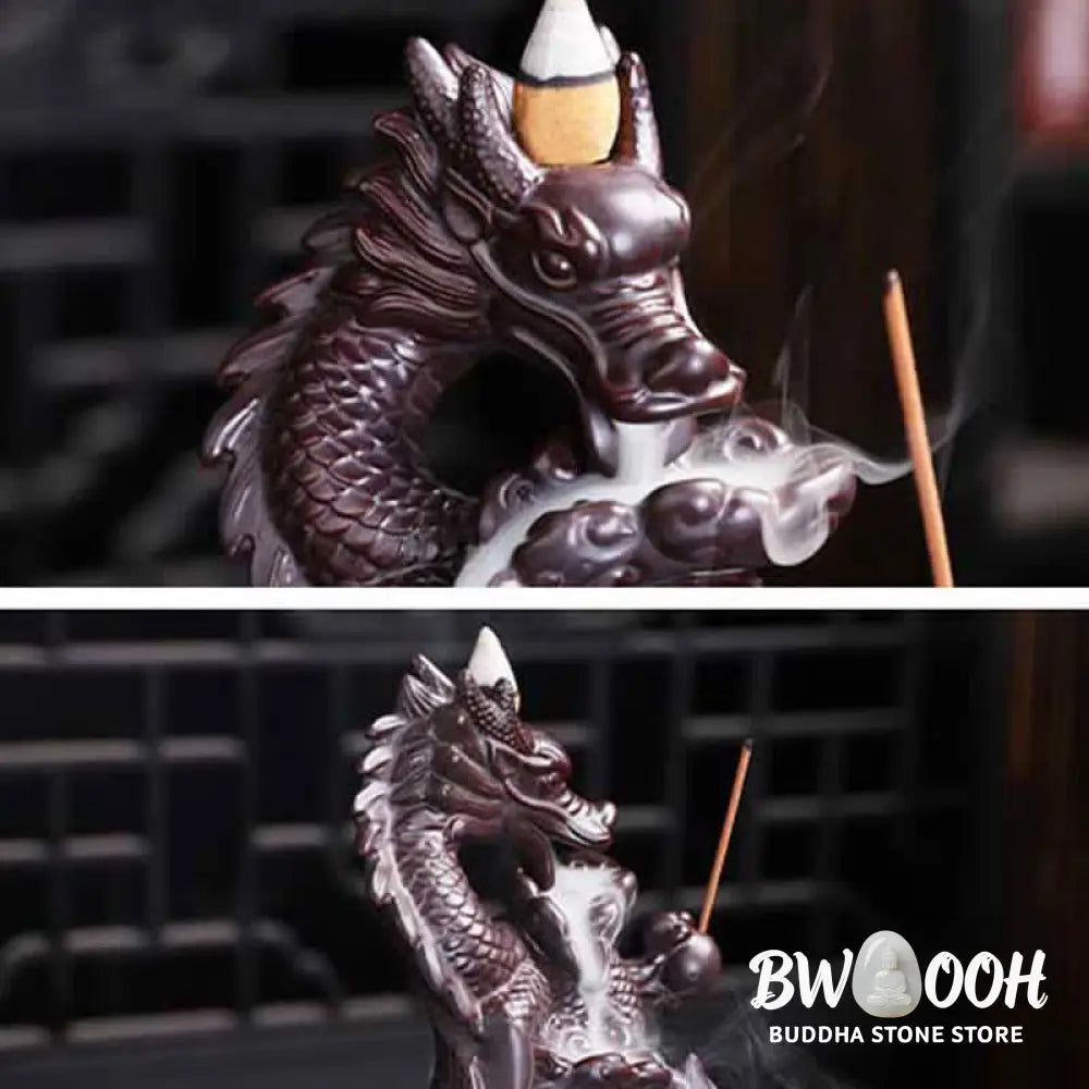 BWOOOH Dragon Lotus Pattern Strength Protection Ceramic Incense Burner Decoration - Dragon&amp;Lotus - Incense Burner