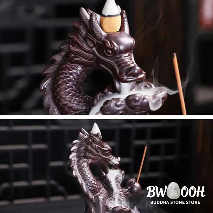 BWOOOH Dragon Lotus Pattern Strength Protection Ceramic Incense Burner Decoration - Dragon&amp;Lotus - Incense Burner