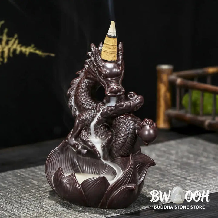 BWOOOH Dragon Lotus Pattern Strength Protection Ceramic Incense Burner Decoration - Dragon&amp;Lotus - Incense Burner