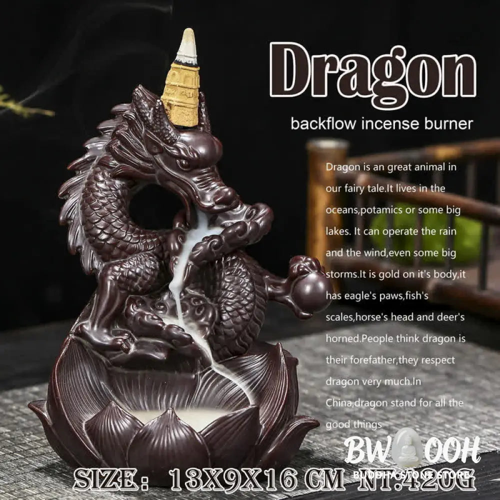 BWOOOH Dragon Lotus Pattern Strength Protection Ceramic Incense Burner Decoration - Dragon&amp;Lotus - Incense Burner
