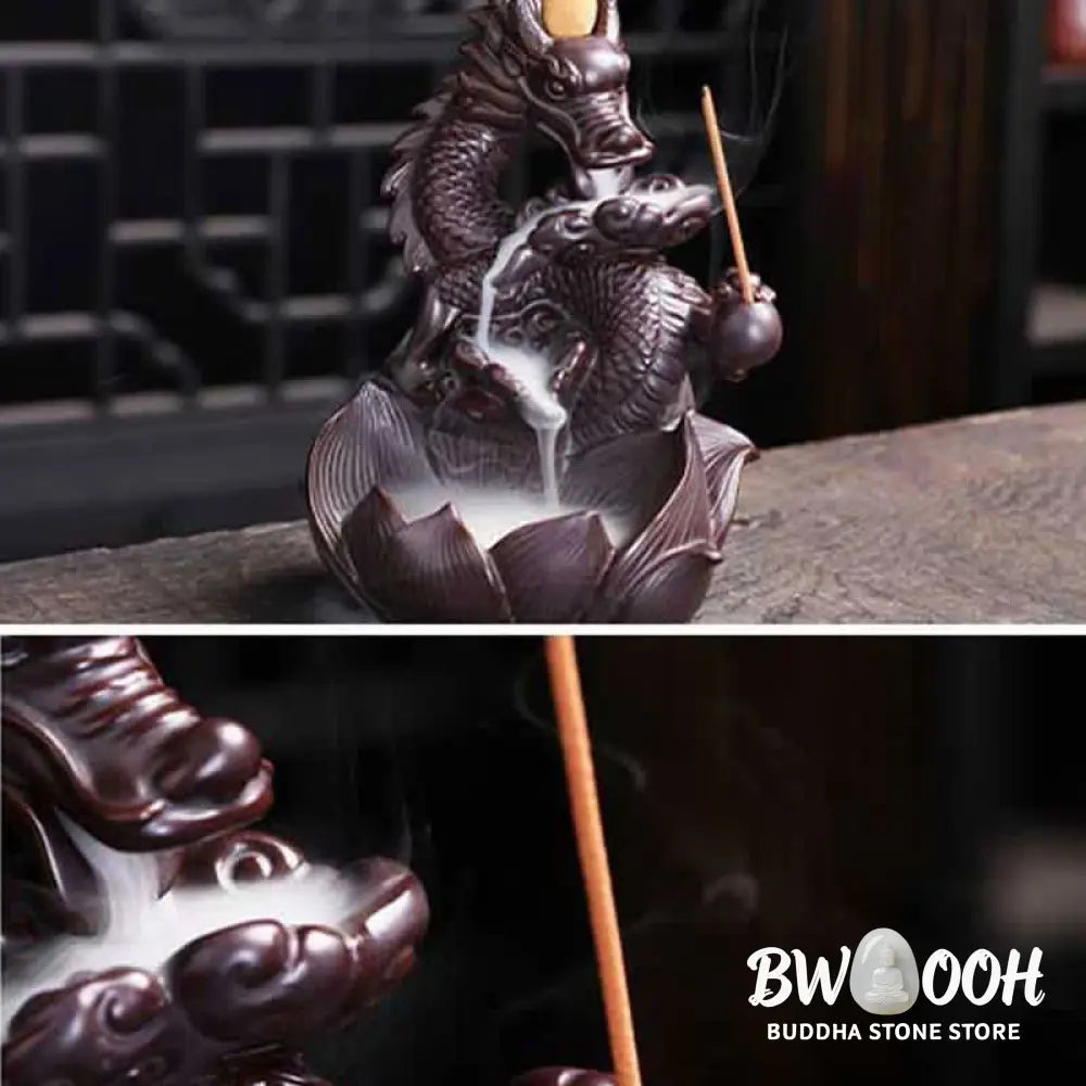 BWOOOH Dragon Lotus Pattern Strength Protection Ceramic Incense Burner Decoration - Dragon&amp;Lotus - Incense Burner