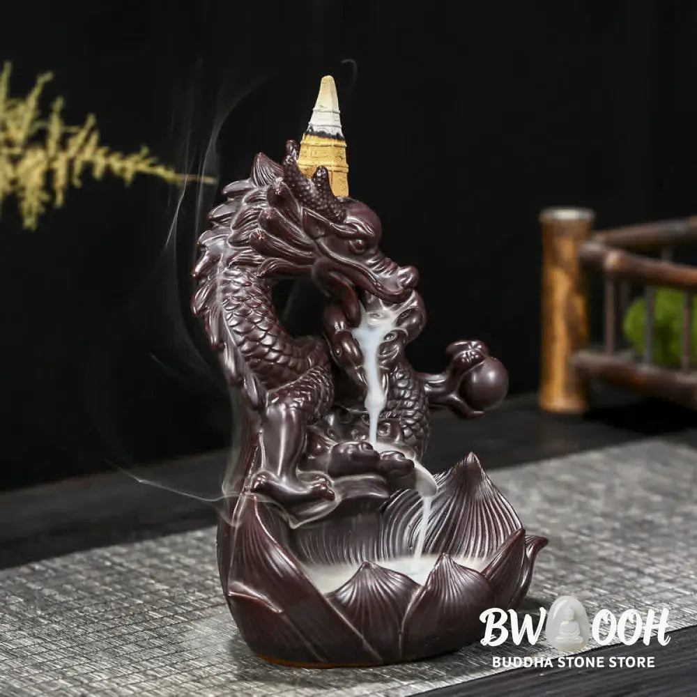 BWOOOH Dragon Lotus Pattern Strength Protection Ceramic Incense Burner Decoration - Dragon&amp;Lotus - Incense Burner