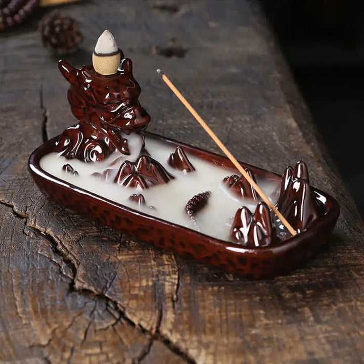 BWOOOH Dragon Mountain Strength Ceramic Incense Burner Decoration - Sienna - Incense Burner