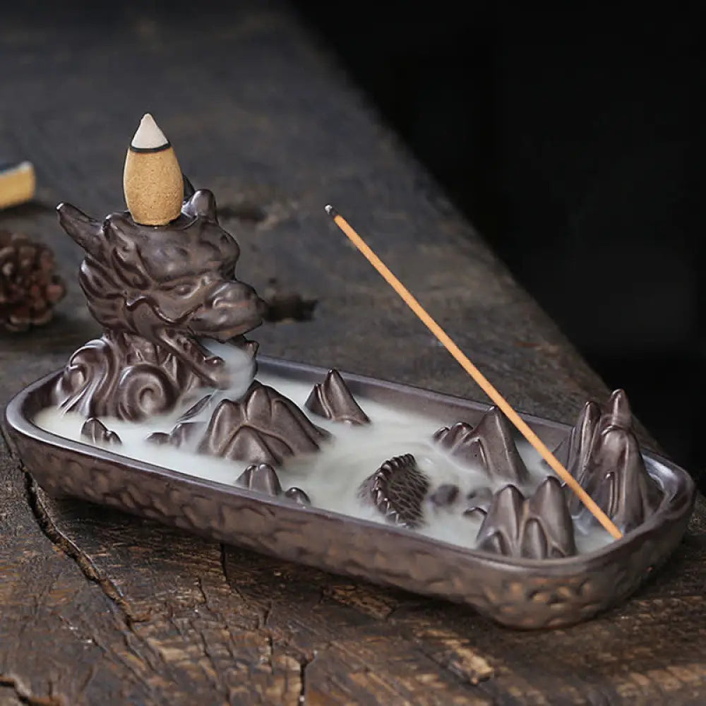 BWOOOH Dragon Mountain Strength Ceramic Incense Burner Decoration - Sienna - Incense Burner