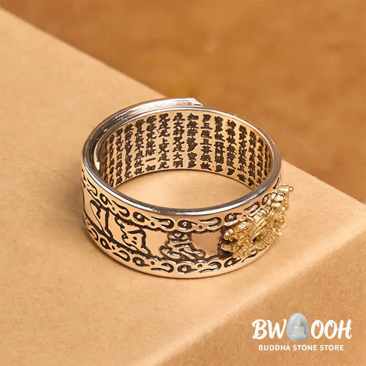 Buddha Stones Dragon Pattern Heart Sutra Copper Strength Ring - Ring