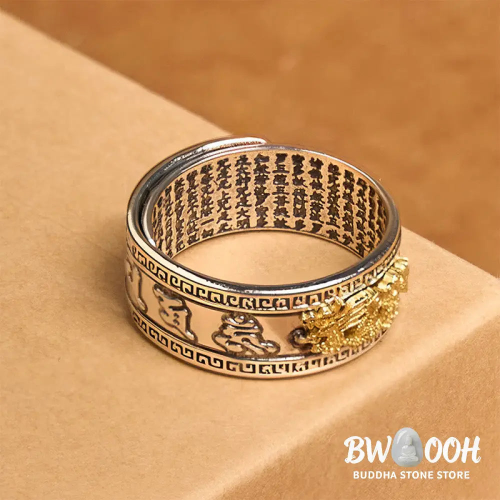 Buddha Stones Dragon Pattern Heart Sutra Copper Strength Ring - Ring