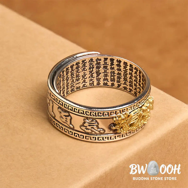 Buddha Stones Dragon Pattern Heart Sutra Copper Strength Ring - Ring