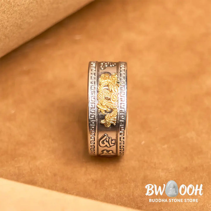 Buddha Stones Dragon Pattern Heart Sutra Copper Strength Ring - Ring
