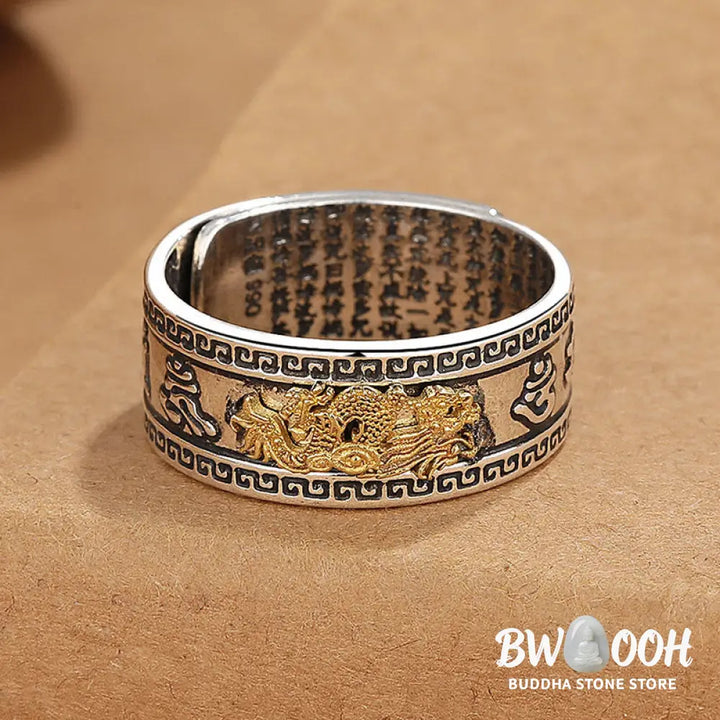 Buddha Stones Dragon Pattern Heart Sutra Copper Strength Ring - Ring