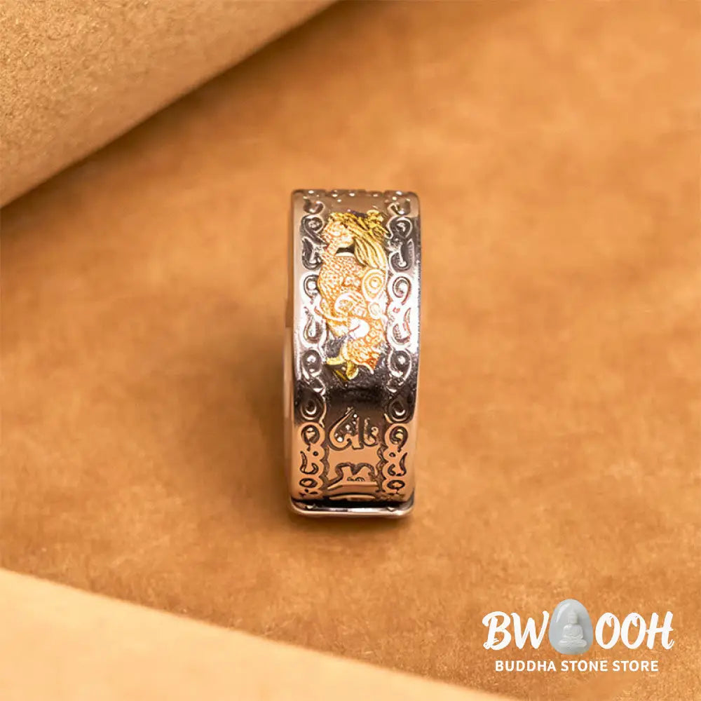 Buddha Stones Dragon Pattern Heart Sutra Copper Strength Ring - Ring