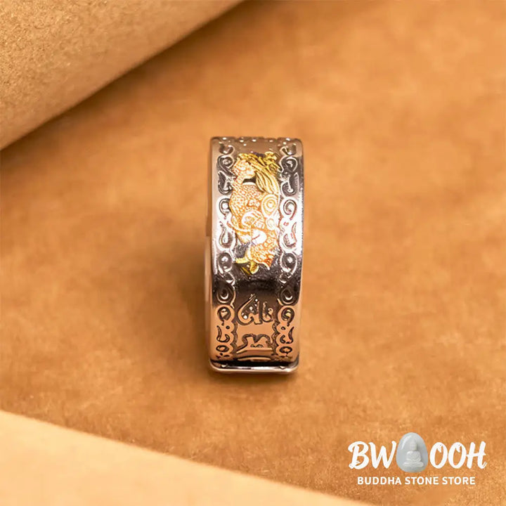 Buddha Stones Dragon Pattern Heart Sutra Copper Strength Ring - Ring