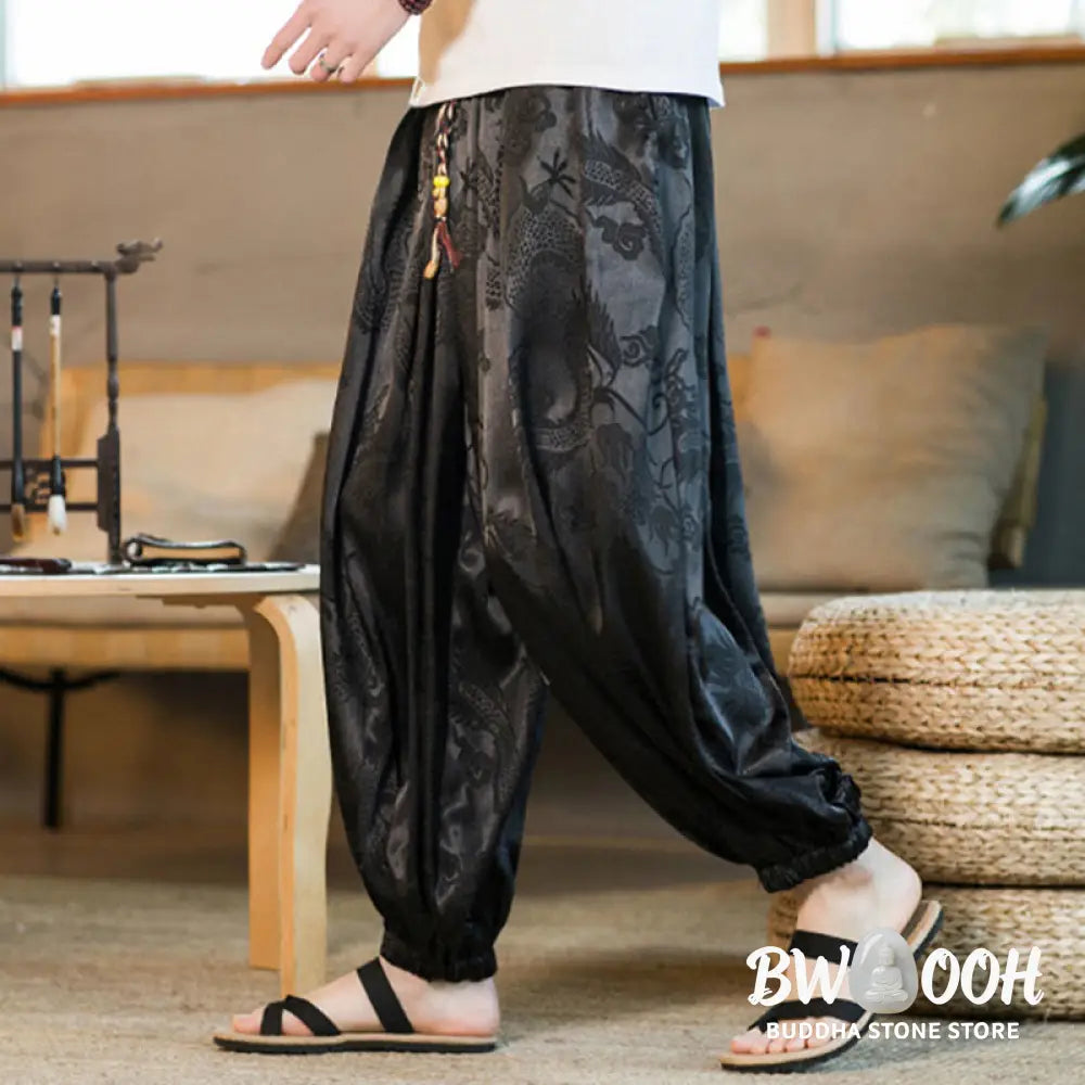 Buddha Stones Dragon Pattern Loose Men's Harem Pants With Pockets - Men's Harem Pants