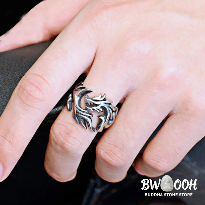 Buddha Stones Dragon Pattern Protection Strength Adjustable Ring - BWOOOH - DRAGON (Luck ♥ Strength) - Ring