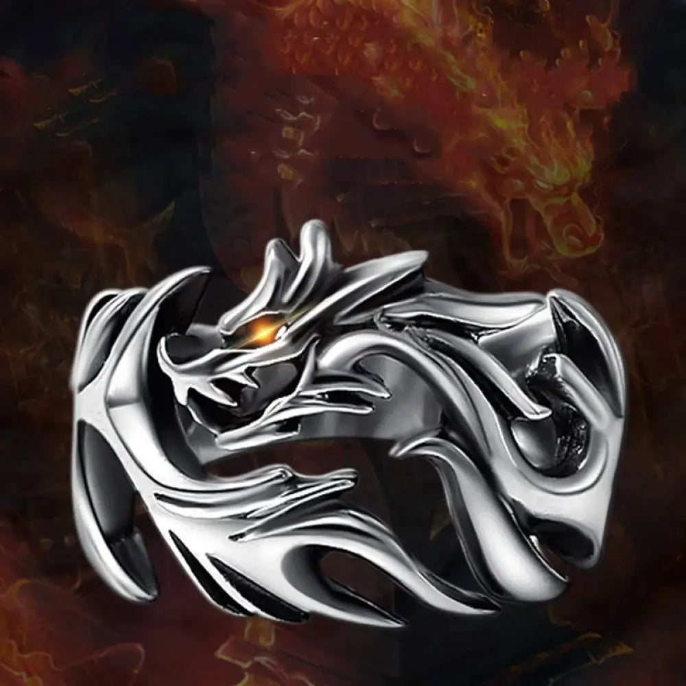 BWOOOH Dragon Pattern Protection Strength Adjustable Ring — Dragon spiritual jewelry for spiritual healing and mindful living
