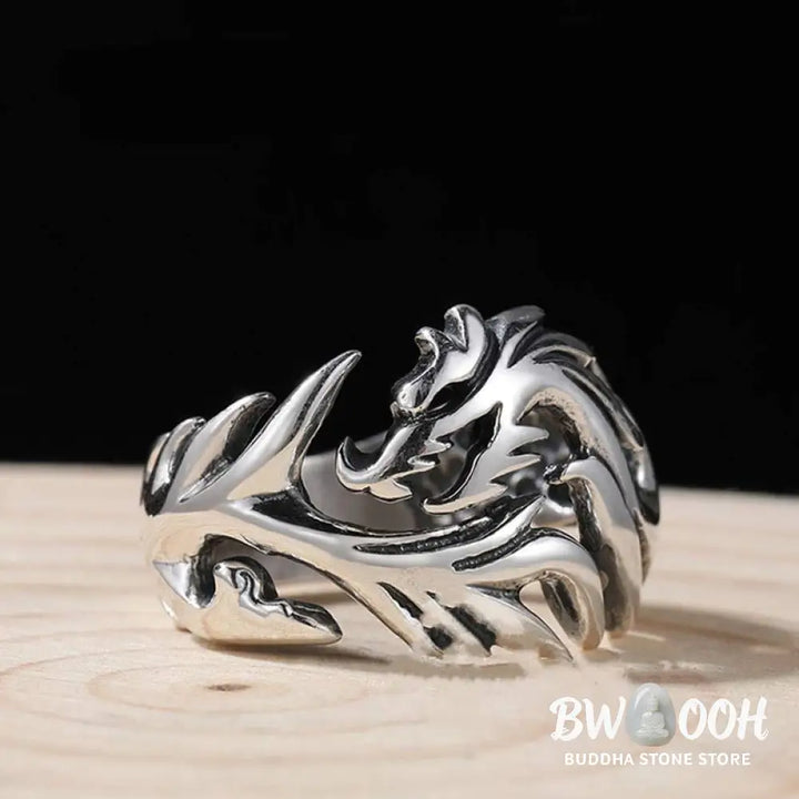 Buddha Stones Dragon Pattern Protection Strength Adjustable Ring - BWOOOH - DRAGON (Luck ♥ Strength) - Ring