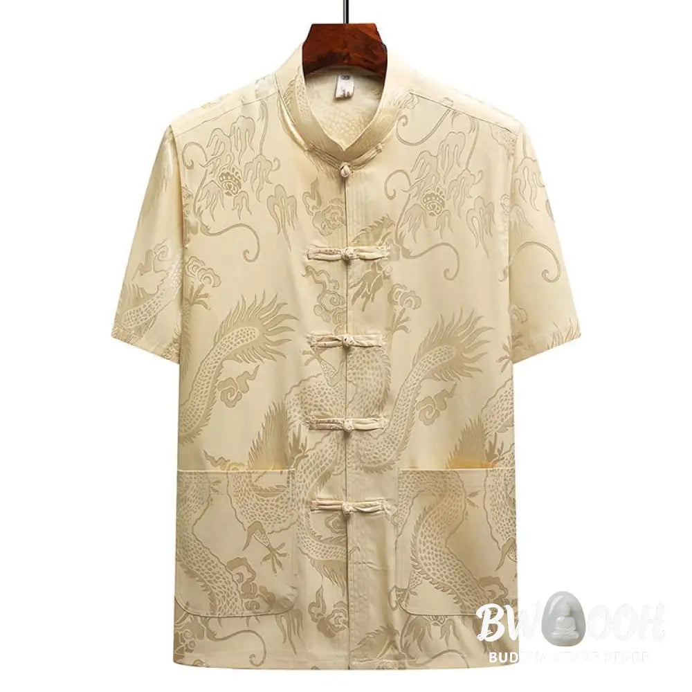 Buddha Stones Dragon Pattern Tang Suit Hanfu Traditional Uniform Short Sleeve Top Pants Clothing Men’s Set - Men’s