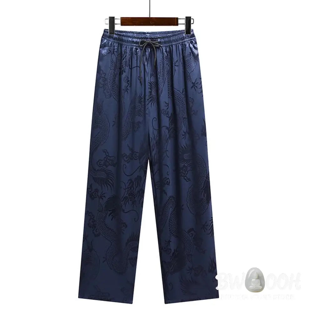 Buddha Stones Dragon Pattern Tang Suit Hanfu Traditional Uniform Short Sleeve Top Pants Clothing Men’s Set - Men’s