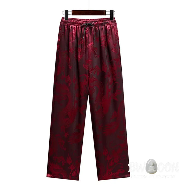 Buddha Stones Dragon Pattern Tang Suit Hanfu Traditional Uniform Short Sleeve Top Pants Clothing Men’s Set - Men’s
