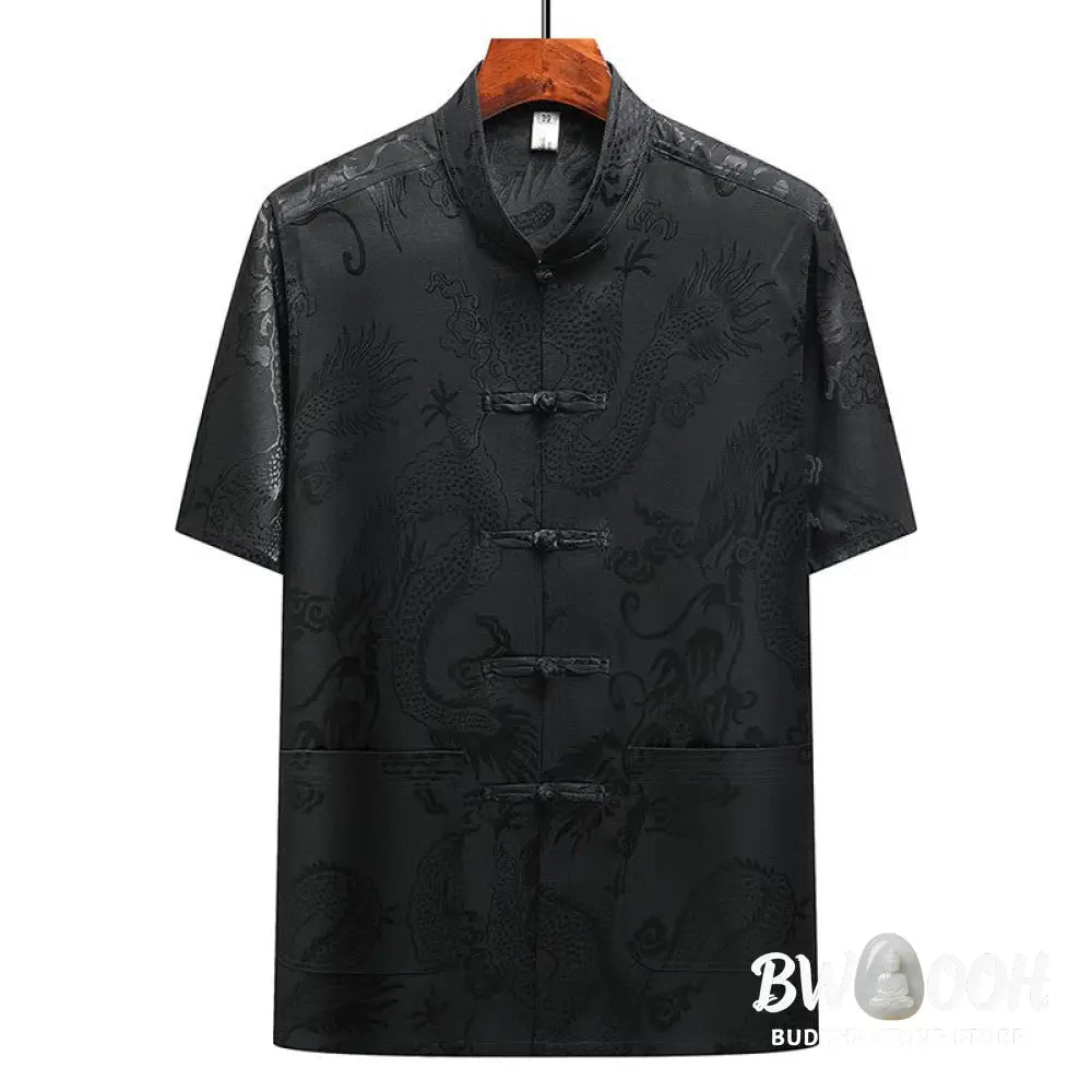 Buddha Stones Dragon Pattern Tang Suit Hanfu Traditional Uniform Short Sleeve Top Pants Clothing Men’s Set - Men’s