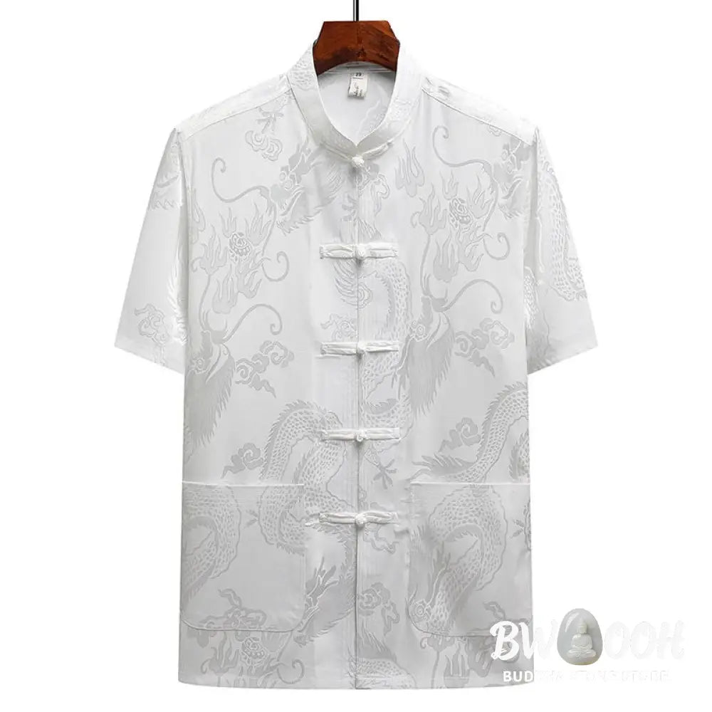 Buddha Stones Dragon Pattern Tang Suit Hanfu Traditional Uniform Short Sleeve Top Pants Clothing Men’s Set - Men’s