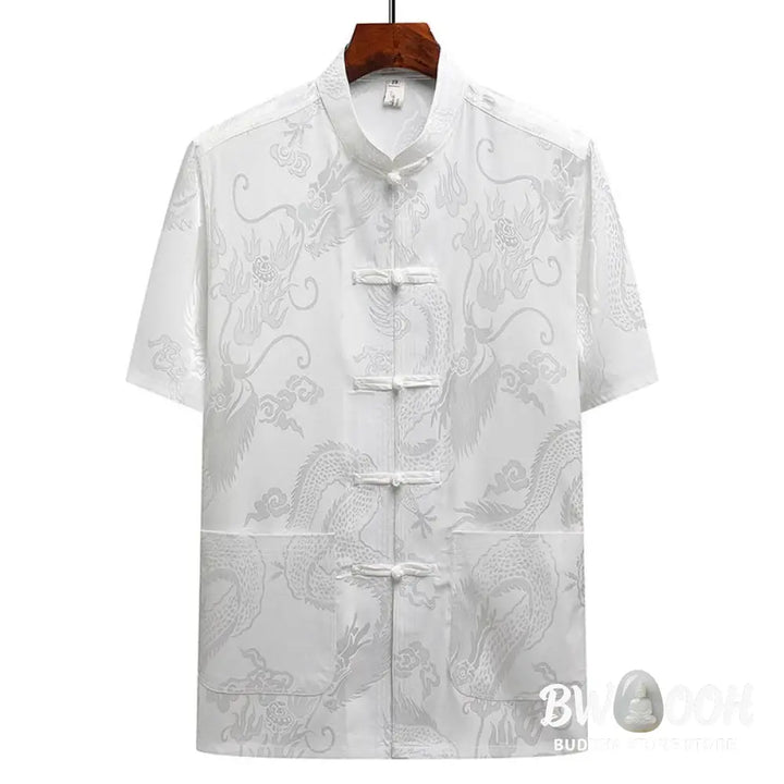 Buddha Stones Dragon Pattern Tang Suit Hanfu Traditional Uniform Short Sleeve Top Pants Clothing Men’s Set - Men’s