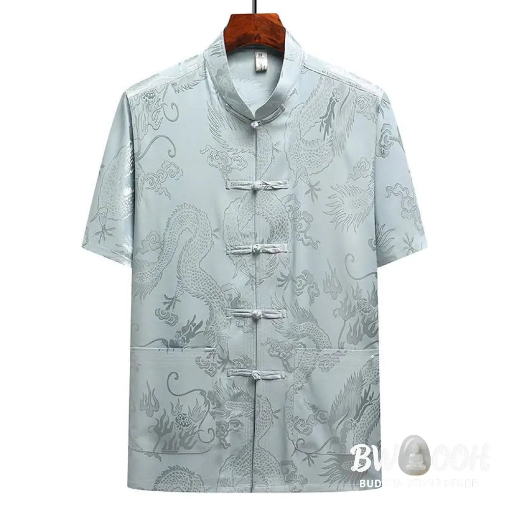 Buddha Stones Dragon Pattern Tang Suit Hanfu Traditional Uniform Short Sleeve Top Pants Clothing Men’s Set - Men’s