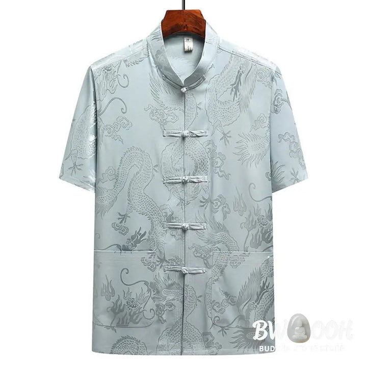 Buddha Stones Dragon Pattern Tang Suit Hanfu Traditional Uniform Short Sleeve Top Pants Clothing Men’s Set - Men’s