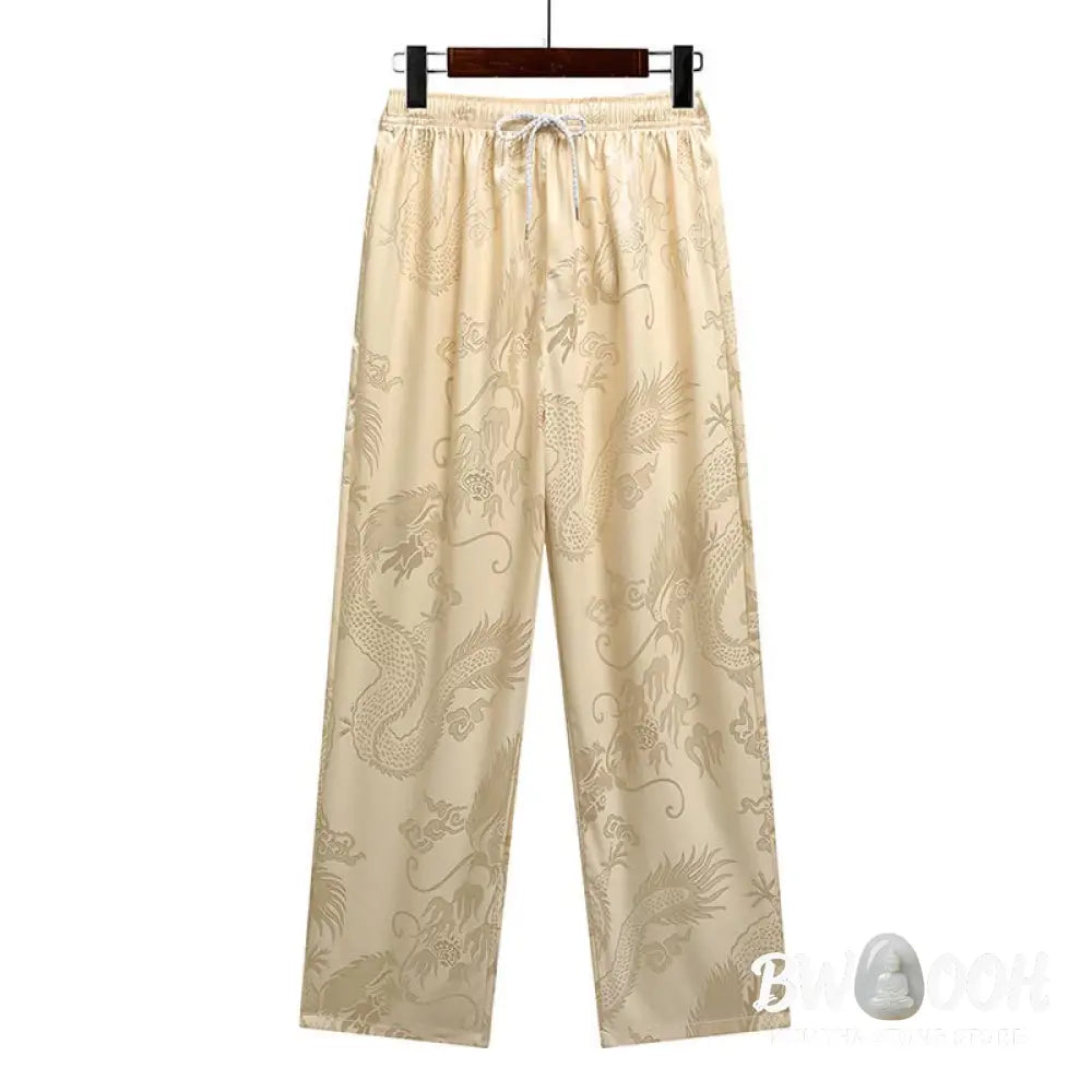 Buddha Stones Dragon Pattern Tang Suit Hanfu Traditional Uniform Short Sleeve Top Pants Clothing Men’s Set - Men’s