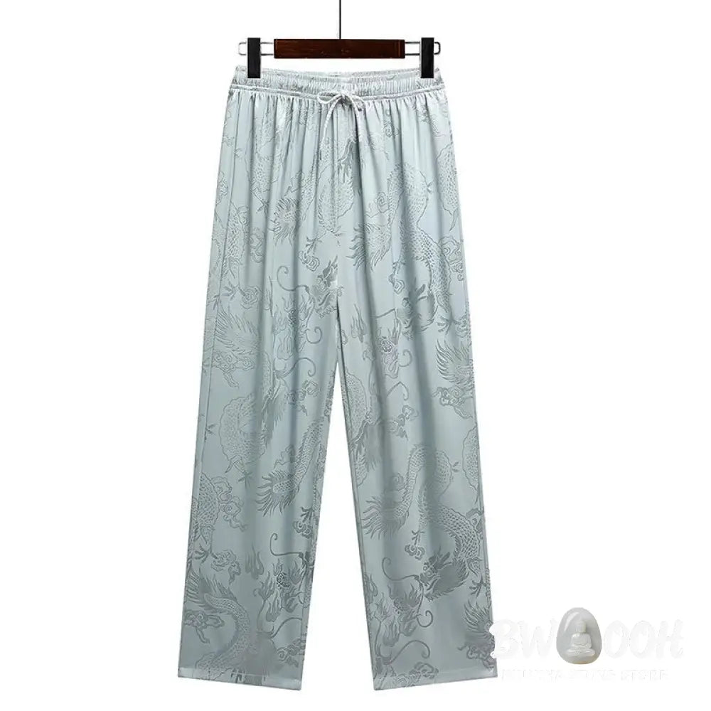 Buddha Stones Dragon Pattern Tang Suit Hanfu Traditional Uniform Short Sleeve Top Pants Clothing Men’s Set - Men’s