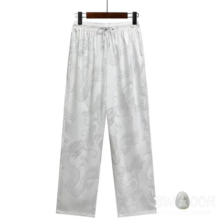 Buddha Stones Dragon Pattern Tang Suit Hanfu Traditional Uniform Short Sleeve Top Pants Clothing Men’s Set - Men’s