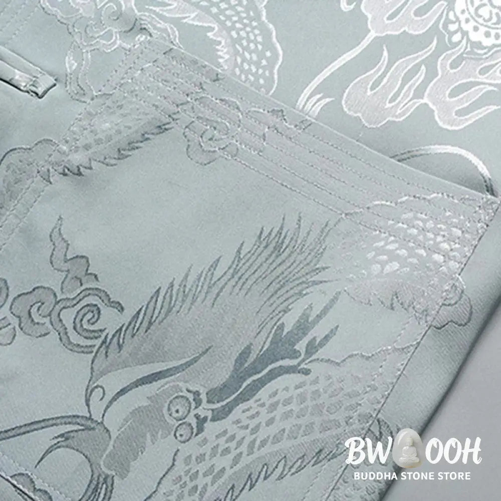 Buddha Stones Dragon Pattern Tang Suit Hanfu Traditional Uniform Short Sleeve Top Pants Clothing Men’s Set - Men’s