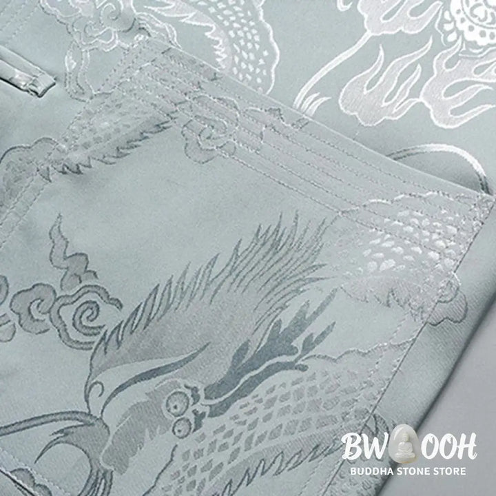 Buddha Stones Dragon Pattern Tang Suit Hanfu Traditional Uniform Short Sleeve Top Pants Clothing Men’s Set - Men’s